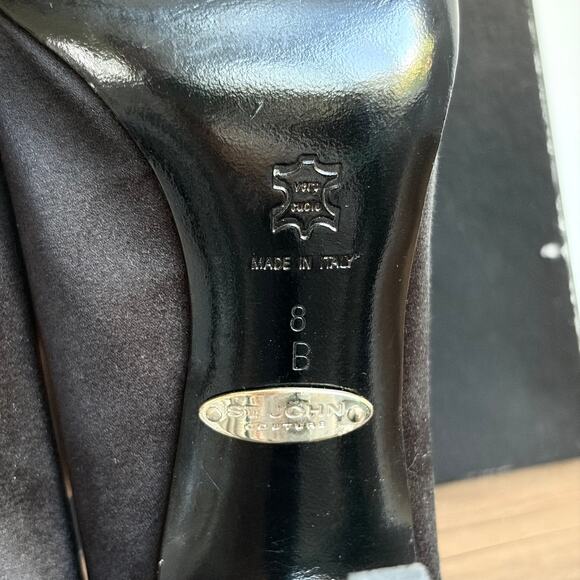 St. John Couture Audrey 8 Black Satin Rhinestone Heels Pointed Toe Stiletto Box - Picture 8 of 10